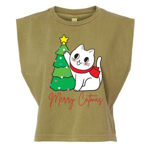 Merry Catmas Cute Christmas Cat Lover Garment-Dyed Women's Muscle Tee