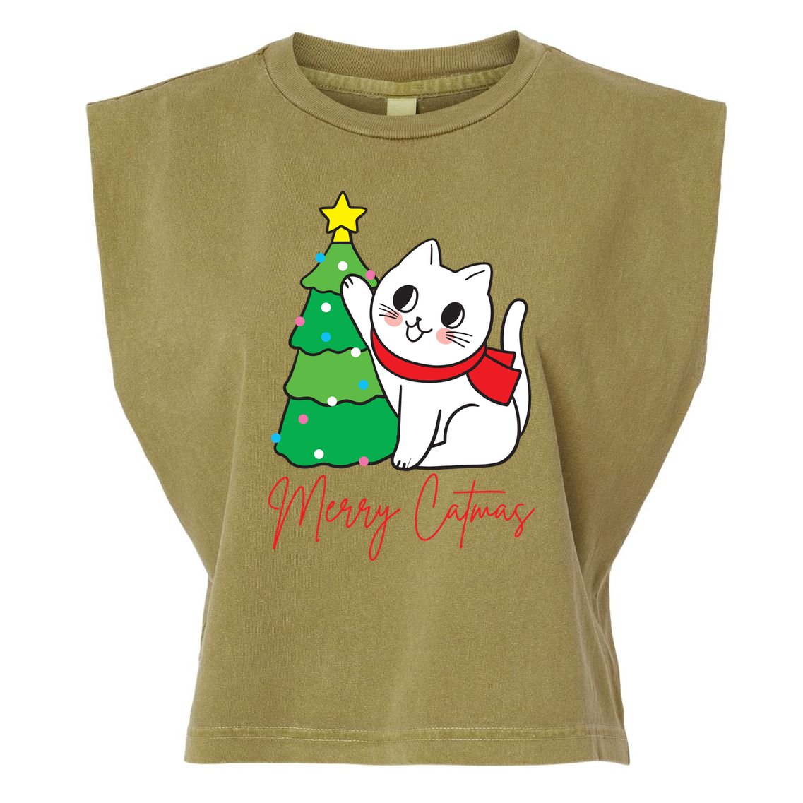 Merry Catmas Cute Christmas Cat Lover Garment-Dyed Women's Muscle Tee