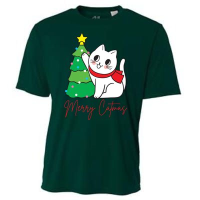 Merry Catmas Cute Christmas Cat Lover Cooling Performance Crew T-Shirt