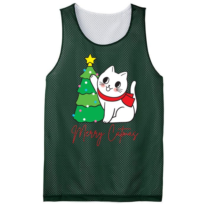 Merry Catmas Cute Christmas Cat Lover Mesh Reversible Basketball Jersey Tank