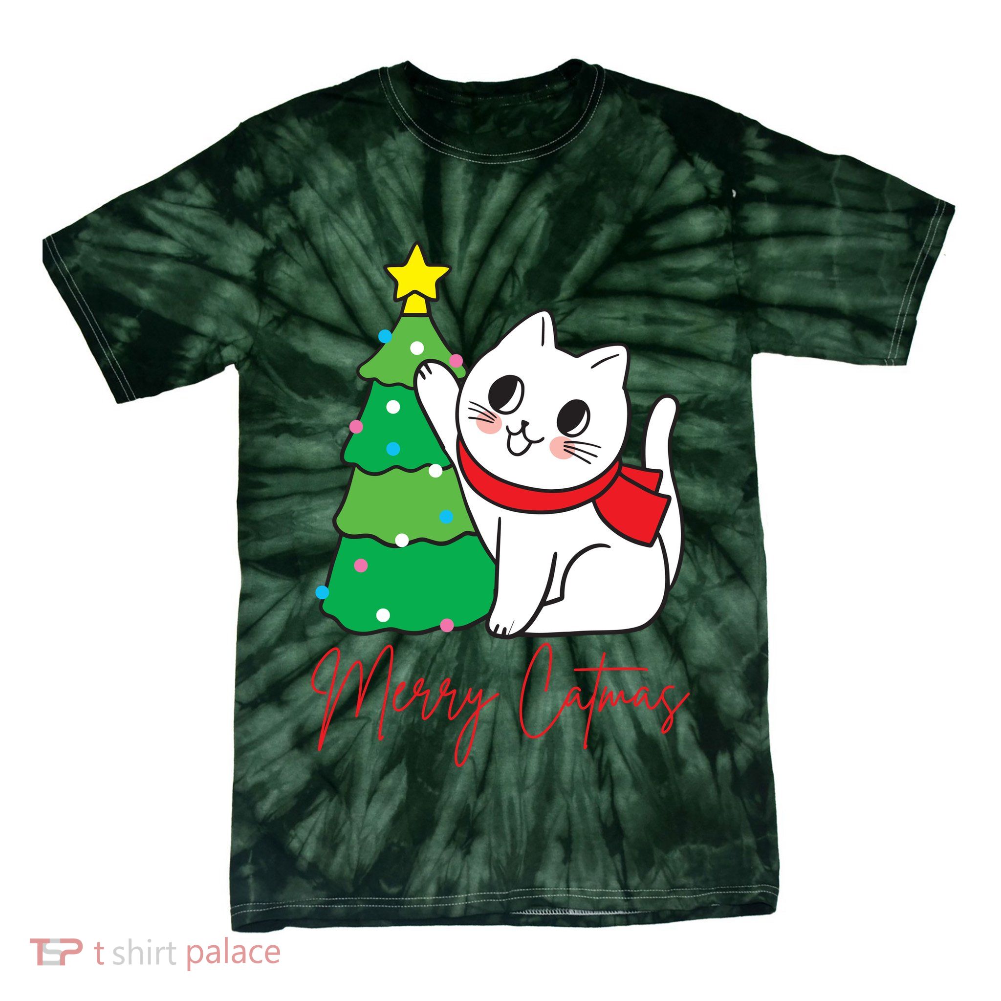 Merry Catmas Cute Christmas Cat Lover Tie-Dye T-Shirt