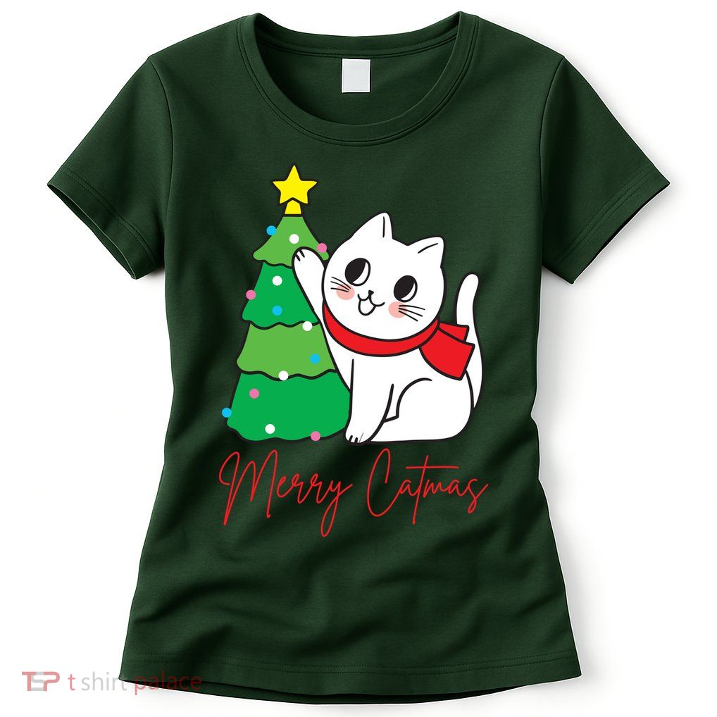 Merry Catmas Cute Christmas Cat Lover Womens T-Shirt