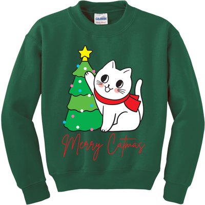 Merry Catmas Cute Christmas Cat Lover Kids Sweatshirt