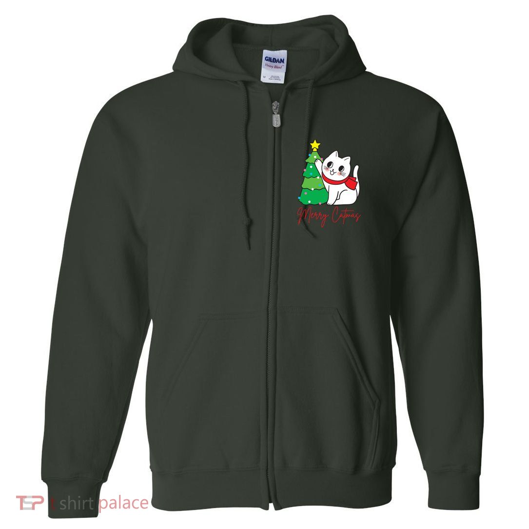 Merry Catmas Cute Christmas Cat Lover Full Zip Hoodie