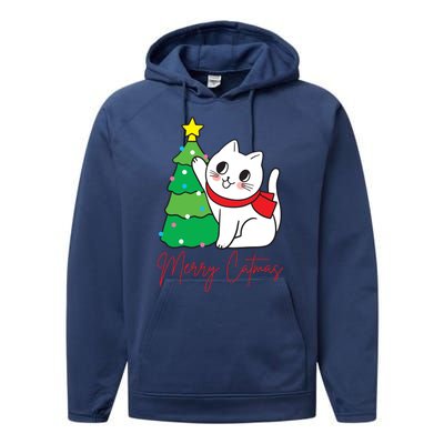 Merry Catmas Cute Christmas Cat Lover Performance Fleece Hoodie