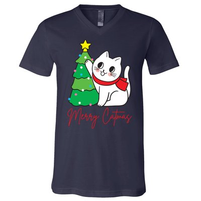 Merry Catmas Cute Christmas Cat Lover V-Neck T-Shirt