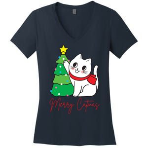 Merry Catmas Cute Christmas Cat Lover Women's V-Neck T-Shirt