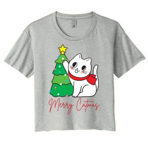 Merry Catmas Cute Christmas Cat Lover Women's Crop Top Tee