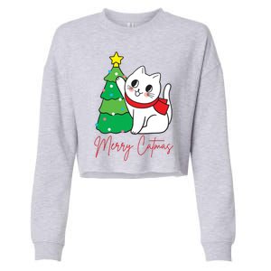 Merry Catmas Cute Christmas Cat Lover Cropped Pullover Crew