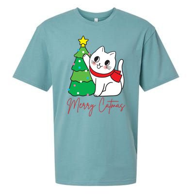 Merry Catmas Cute Christmas Cat Lover Sueded Cloud Jersey T-Shirt