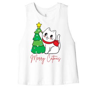 Merry Catmas Cute Christmas Cat Lover Women's Racerback Cropped Tank