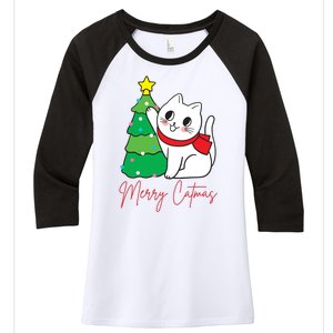 Merry Catmas Cute Christmas Cat Lover Women's Tri-Blend 3/4-Sleeve Raglan Shirt