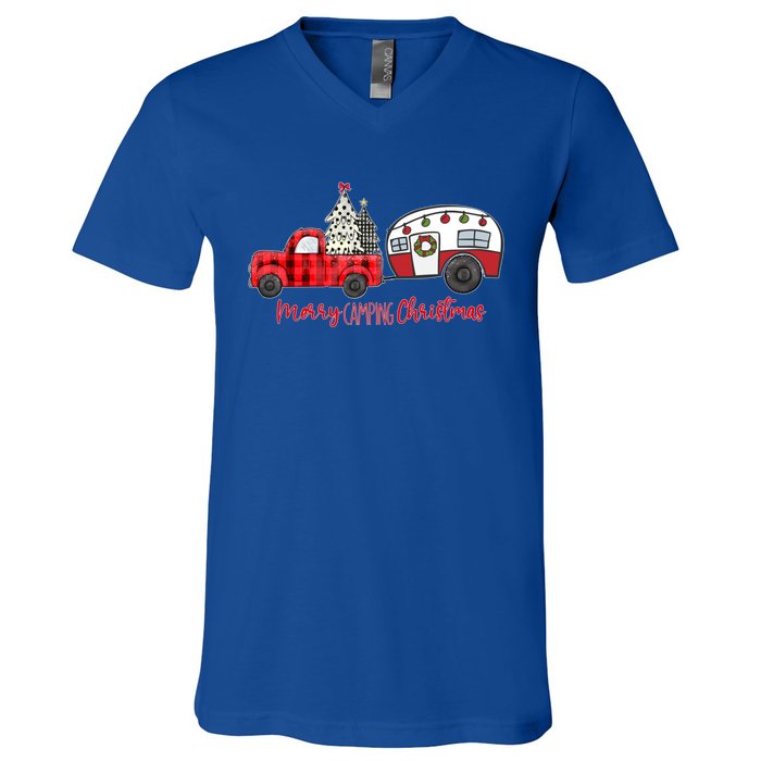 Merry Camping Christmas Vintage Truck Camper RvErs Great Gift V-Neck T-Shirt