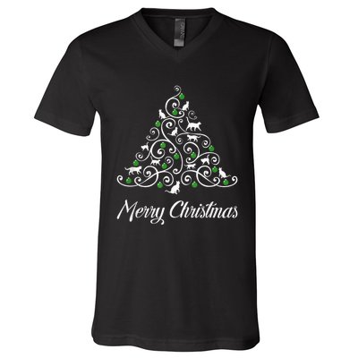 Merry Catmas Christmas Cat Tree Cats Funny Meowy Cats Lovers V-Neck T-Shirt