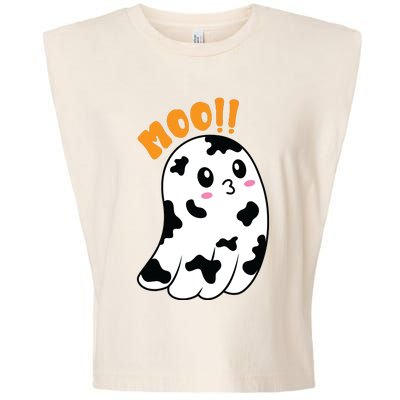 Moo! Cute Cow Boo Ghost Halloween Animal Garment-Dyed Women's Muscle Tee