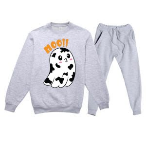 Moo! Cute Cow Boo Ghost Halloween Animal Premium Crewneck Sweatsuit Set