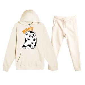 Moo! Cute Cow Boo Ghost Halloween Animal Premium Hooded Sweatsuit Set