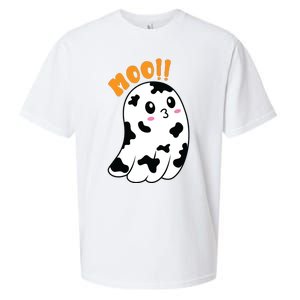 Moo! Cute Cow Boo Ghost Halloween Animal Sueded Cloud Jersey T-Shirt