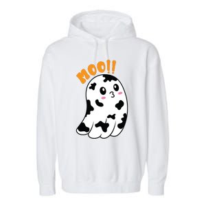 Moo! Cute Cow Boo Ghost Halloween Animal Garment-Dyed Fleece Hoodie