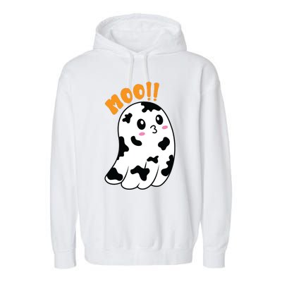 Moo! Cute Cow Boo Ghost Halloween Animal Garment-Dyed Fleece Hoodie