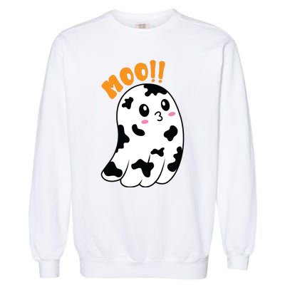 Moo! Cute Cow Boo Ghost Halloween Animal Garment-Dyed Sweatshirt