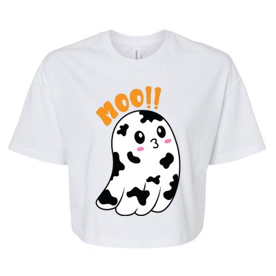 Moo! Cute Cow Boo Ghost Halloween Animal Bella+Canvas Jersey Crop Tee