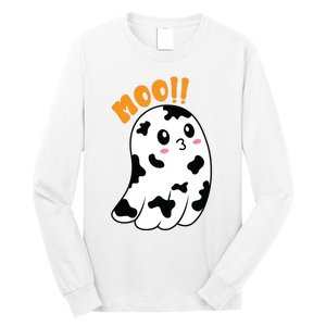 Moo! Cute Cow Boo Ghost Halloween Animal Long Sleeve Shirt