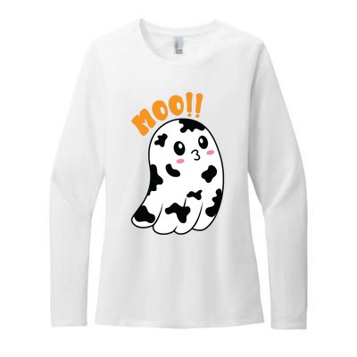 Moo! Cute Cow Boo Ghost Halloween Animal Womens CVC Long Sleeve Shirt