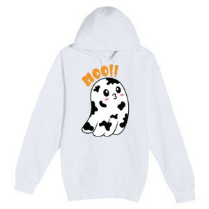 Moo! Cute Cow Boo Ghost Halloween Animal Premium Pullover Hoodie