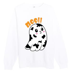 Moo! Cute Cow Boo Ghost Halloween Animal Premium Crewneck Sweatshirt