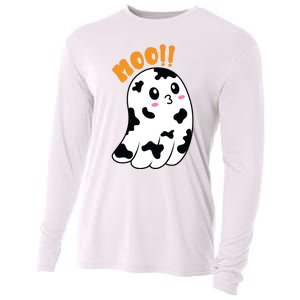 Moo! Cute Cow Boo Ghost Halloween Animal Cooling Performance Long Sleeve Crew