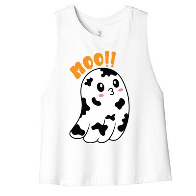 Moo! Cute Cow Boo Ghost Halloween Animal Women's Racerback Cropped Tank