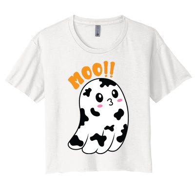 Moo! Cute Cow Boo Ghost Halloween Animal Women's Crop Top Tee