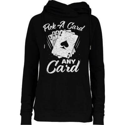 Magician Costume Card Tricks Pick A Card Any Card Womens Funnel Neck Pullover Hood