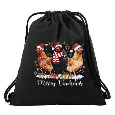 Merry Chickmas Christmas Chicken Coquette Chicken Mom Lover Drawstring Bag