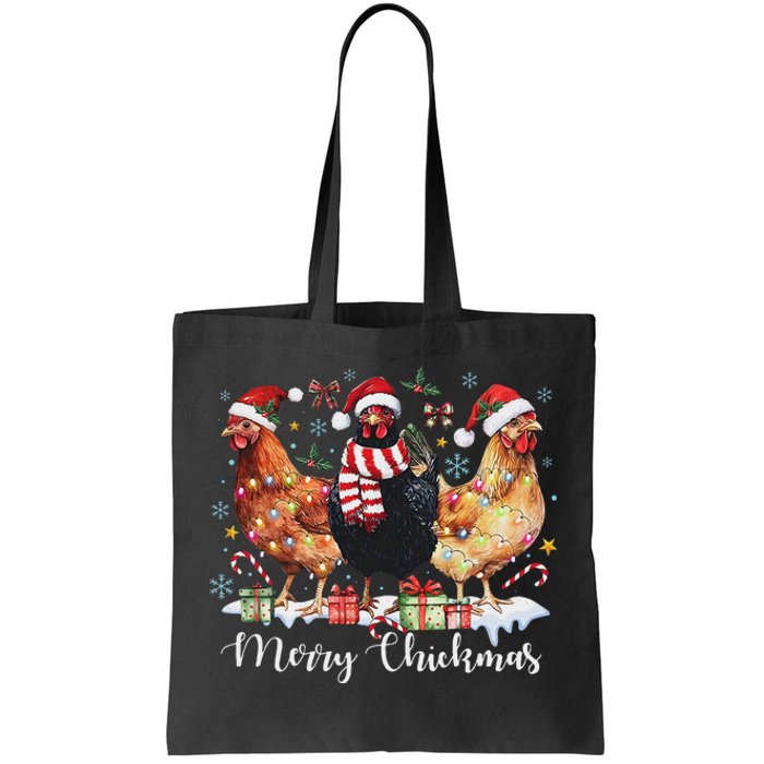 Merry Chickmas Christmas Chicken Coquette Chicken Mom Lover Tote Bag