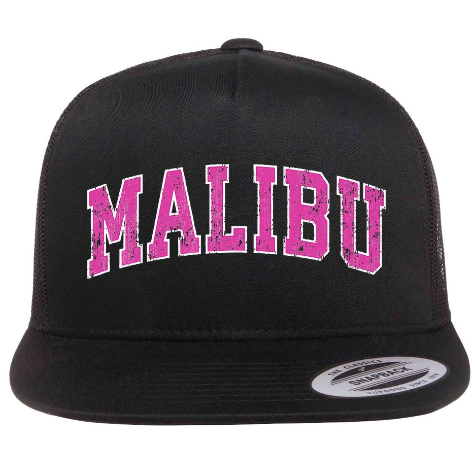 Malibu California Ca Vintage Sports Design Pink Design Flat Bill Trucker Hat