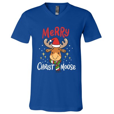 Merry Christmas Christmoose Moose Reindeer Antler Funny Gift Meaningful Gift V-Neck T-Shirt