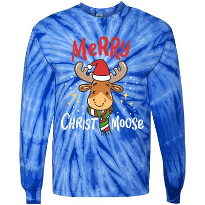 Merry Christmas Christmoose Moose Reindeer Antler Funny Gift Meaningful Gift Tie-Dye Long Sleeve Shirt