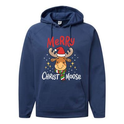 Merry Christmas Christmoose Moose Reindeer Antler Funny Gift Meaningful Gift Performance Fleece Hoodie