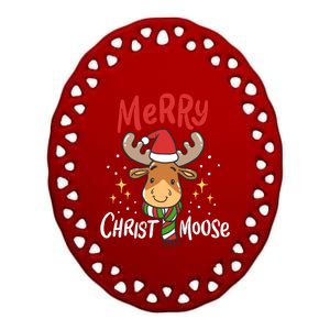 Merry Christmas Christmoose Moose Reindeer Antler Funny Gift Meaningful Gift Ceramic Oval Ornament