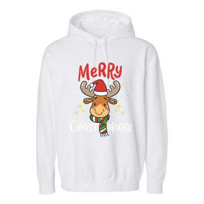 Merry Christmas Christmoose Moose Reindeer Antler Funny Gift Meaningful Gift Garment-Dyed Fleece Hoodie