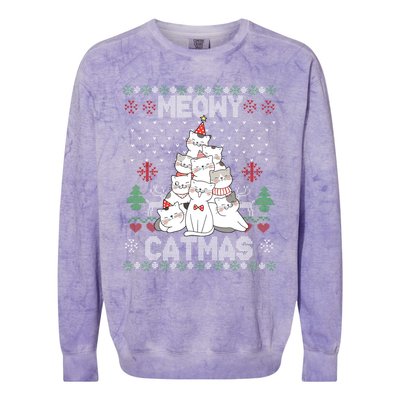 Meowy Catmas Cute Cats Christmas Tree Ugly Sweater For Lover Gift Colorblast Crewneck Sweatshirt