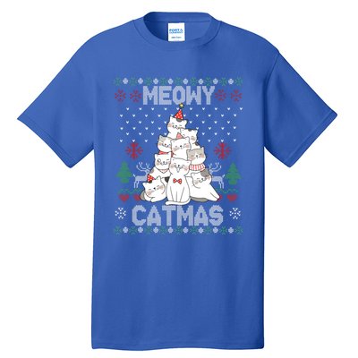 Meowy Catmas Cute Cats Christmas Tree Ugly Sweater For Lover Gift Tall T-Shirt