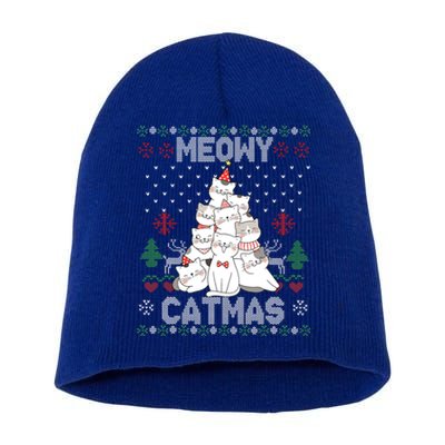 Meowy Catmas Cute Cats Christmas Tree Ugly Sweater For Lover Gift Short Acrylic Beanie