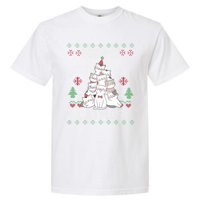 Meowy Catmas Cute Cats Christmas Tree Ugly Sweater For Lover Gift Garment-Dyed Heavyweight T-Shirt