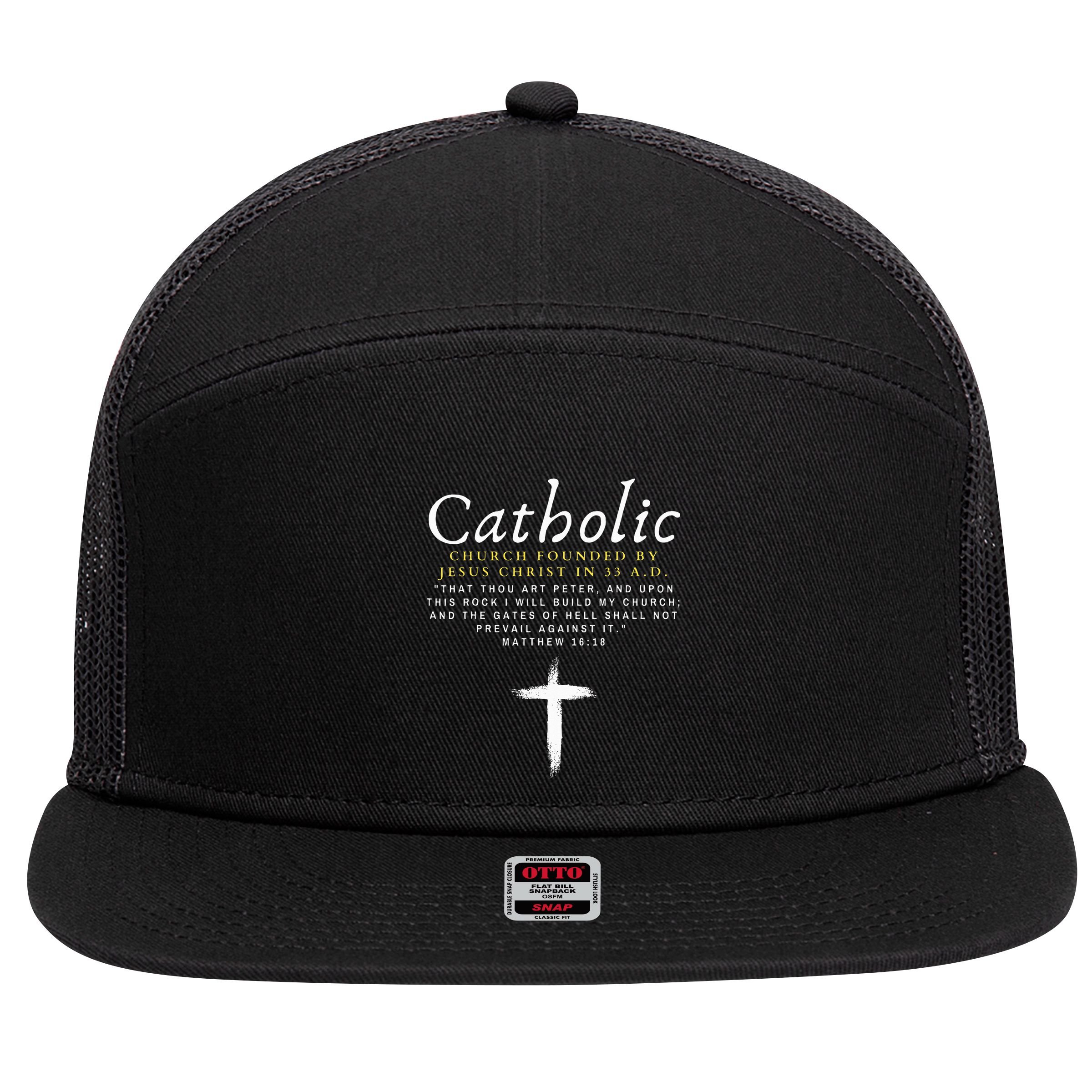 Motivational Catholic Church History Uplifting Pun 7 Panel Mesh Trucker Snapback Hat