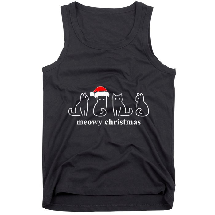 Meowy Catmas Cat Christmas Cute Kitten Cats Santa Hat Xmas Tank Top