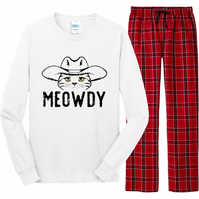 Meowdy Cat Cowboy Funny Meme Country Texas Long Sleeve Pajama Set