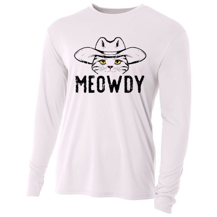 Meowdy Cat Cowboy Funny Meme Country Texas Cooling Performance Long Sleeve Crew